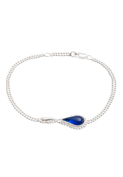 70%  DISCOUNT 925 Sterling Silver  Blue Stone Flame  Fire Double Chain Bracelet